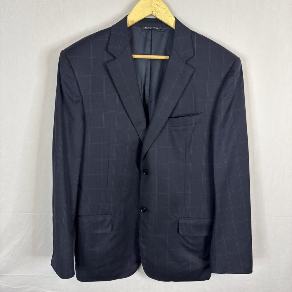 Canali‎ Italy Navy Windowpane Wool Blazer Men 40R Henry Singer Sports Coat